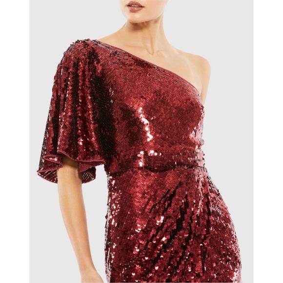 Mac Duggal 93540 Burgundy Sequin One Shoulder Gown Maxi Dress Size 6 NEW - Picture 2 of 11